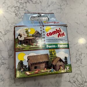 Vintage German Combi Stic Interlocking Playset 200 Piece Farm Building Logs
